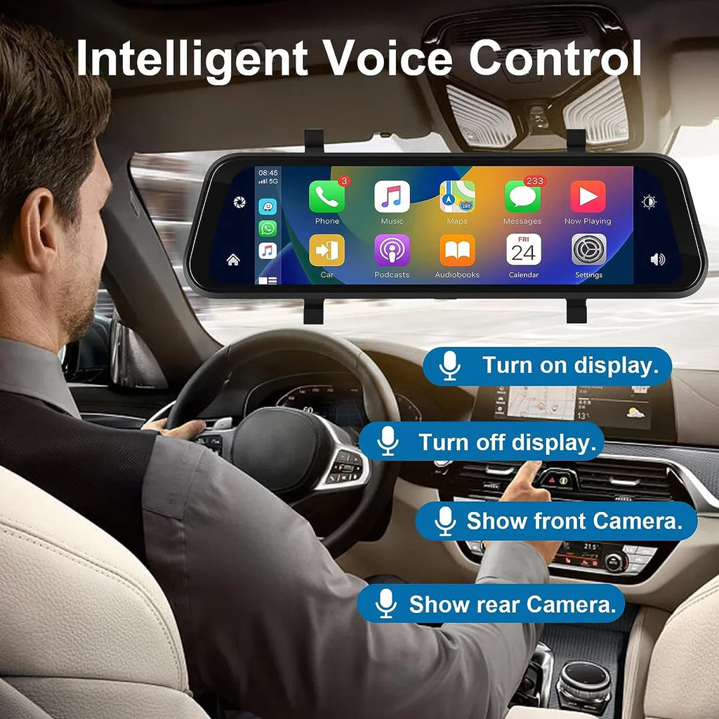 🚗 Espejo Retrovisor 4K con CarPlay y Android Auto Inalámbrico