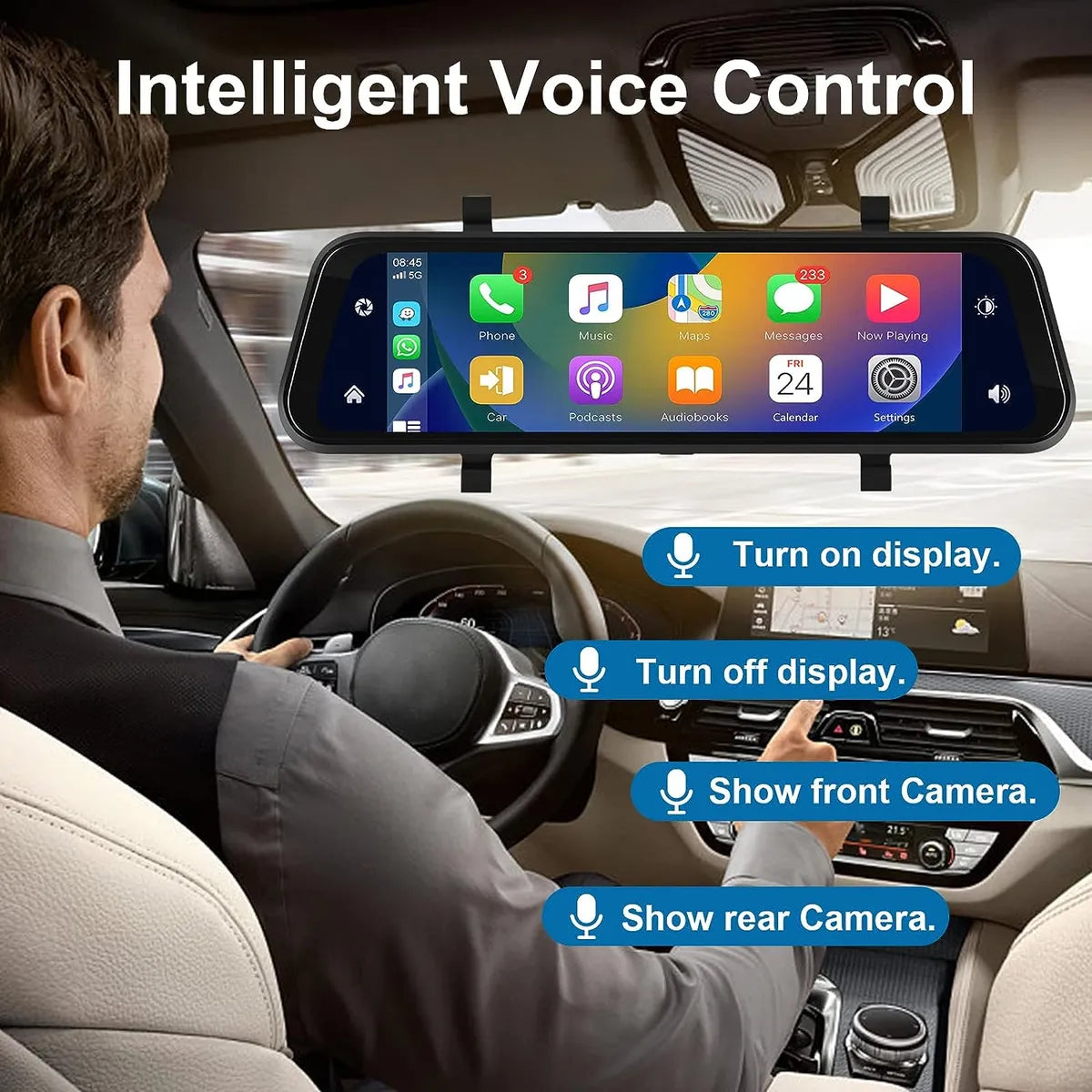 🚗 Espejo Retrovisor 4K con CarPlay y Android Auto Inalámbrico