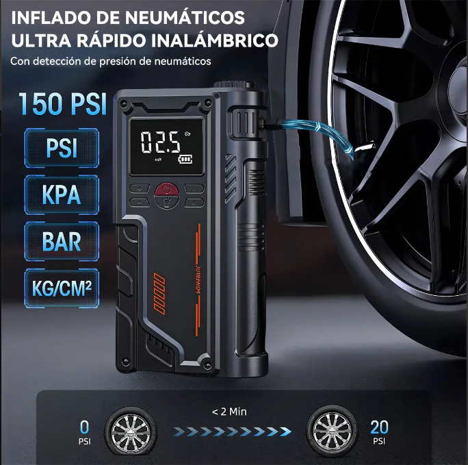 ⚡ MAX POWER – Arrancador Inteligente 4 en 1 con Compresor y Batería 20000mAh 🚗
