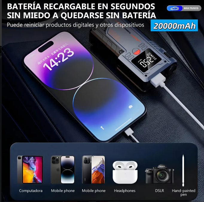 ⚡ MAX POWER – Arrancador Inteligente 4 en 1 con Compresor y Batería 20000mAh 🚗
