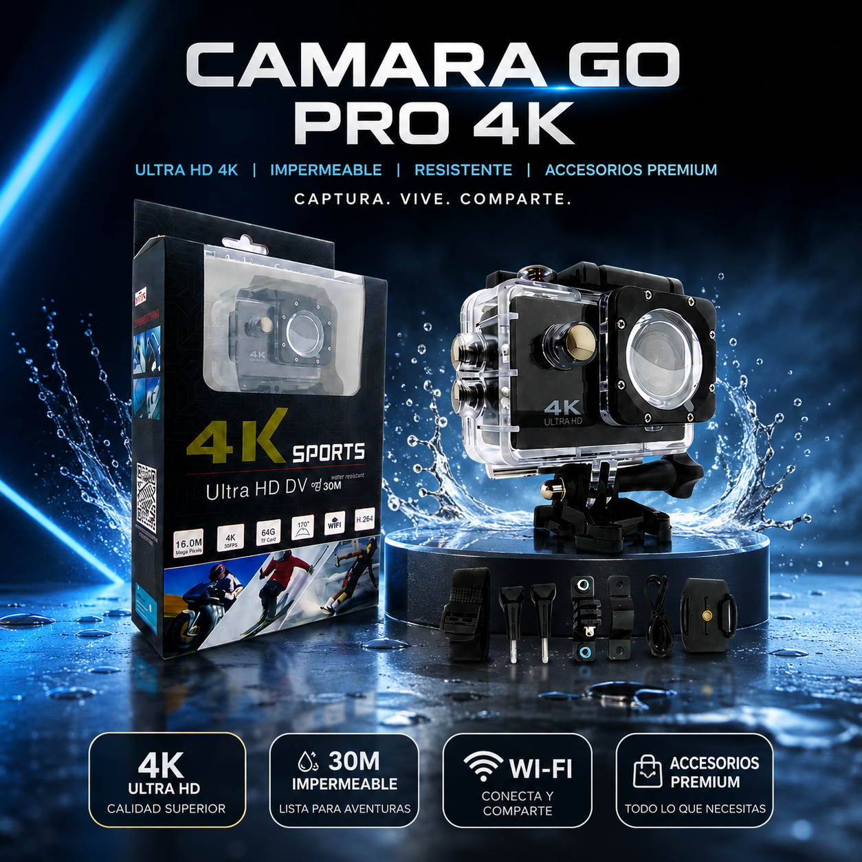 🔥 LIQUIDACIÓN DE STOCK: - CÁMARA GO PRO 4K + FUNDA ULTRARRESISTENTE DE REGALO - [PROMOCIÓN DE CUMPLEAÑOS]