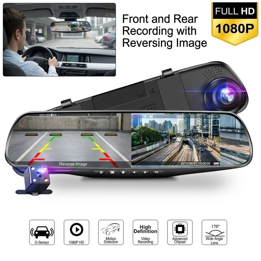 🚗 Espejo Retrovisor Inteligente DVR Full HD + Cámara de Reversa